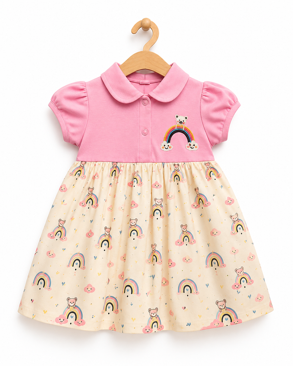Pink Floral Hosiery Frock for Baby Girls | Infant Dress 0-3 Years