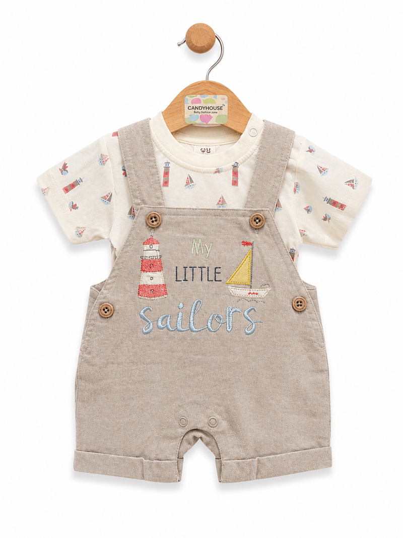 Boys Cotton Dungaree Set with Printed T-Shirt | Soft Casual Outfit for Infants