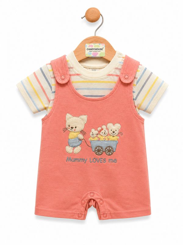 Unisex Baby Cotton Dungaree Set with Printed T-Shirt | Soft Newborn & Infant Outfit