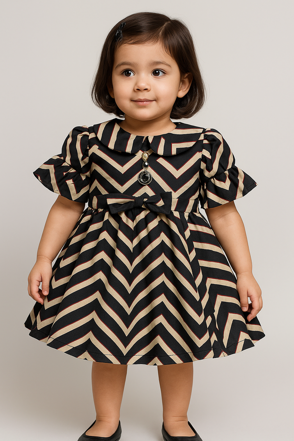 Trendy Cotton Zigzag Frock for Girls –