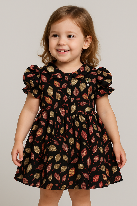 Leafy Charm Cotton Frock for Girls – Stylish & Comfy