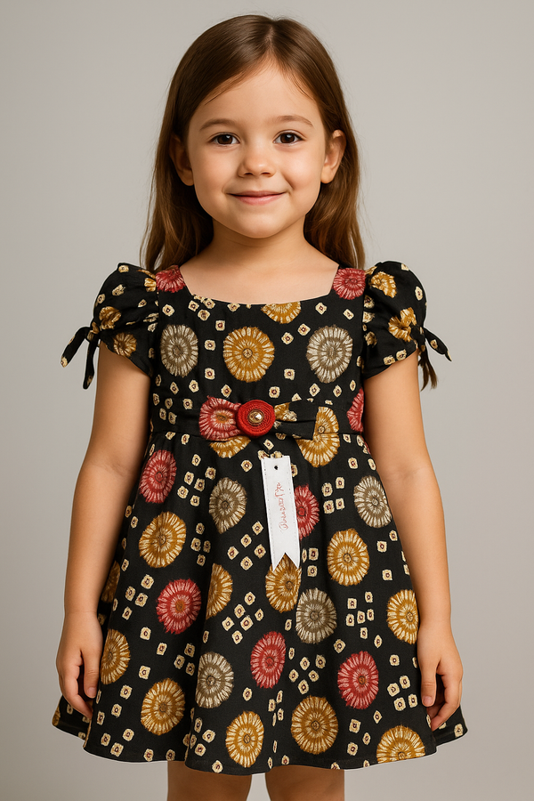 Bright Bloom Black Frock – Stylish Comfort for Little Fashionistas