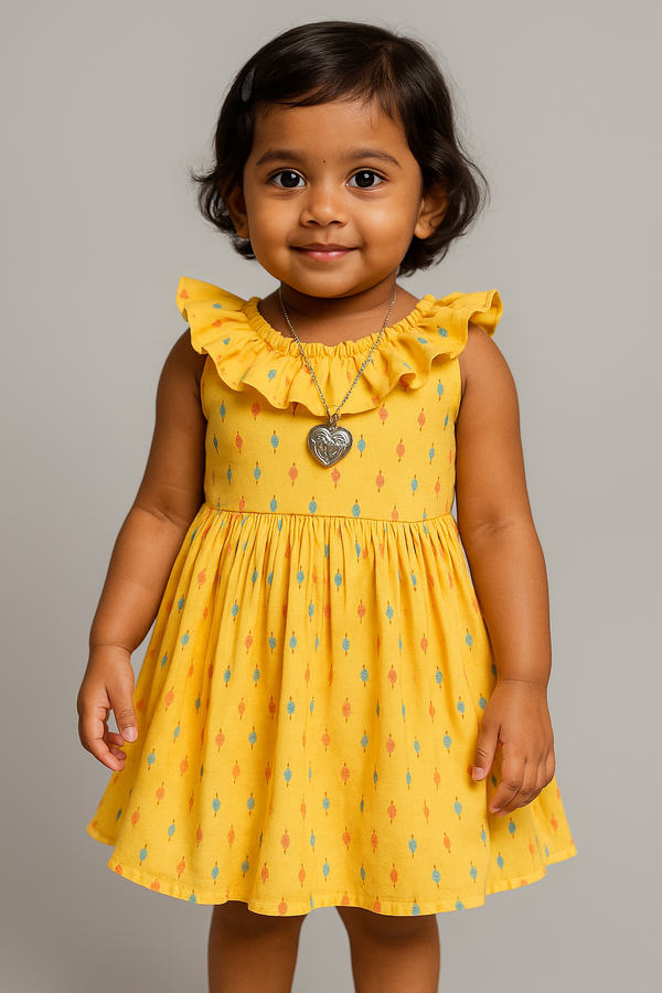 Sunshine Frill Neck Chiffon Frock – Soft Cotton Inner for Comfort