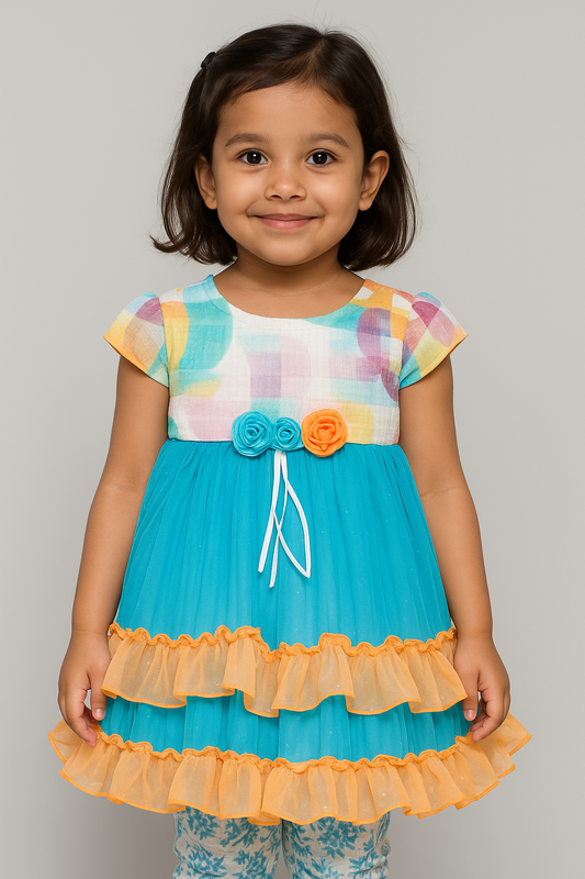 Color Splash Chiffon Frock with Double Frill Layers – Cotton Inner Comfort