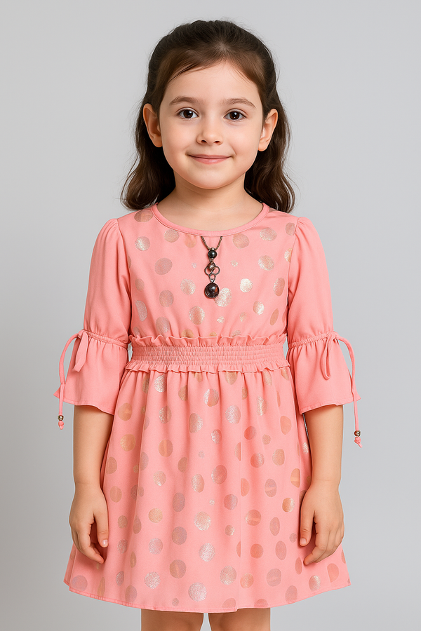 Peach Pink Polka Dot Frock – Party Ready with Shine & Style