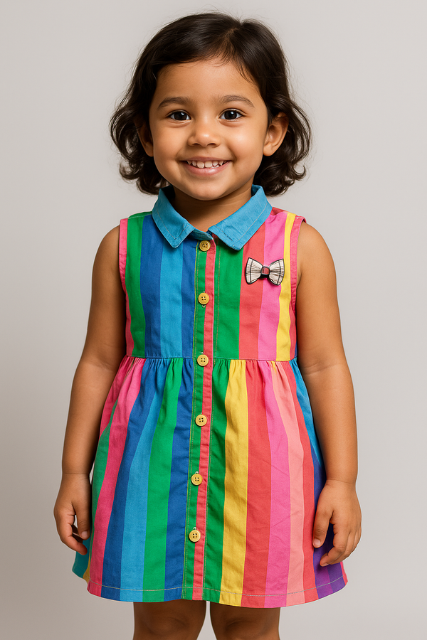 Rainbow Striped Cotton Shirt Dress – Bright & Breezy Style