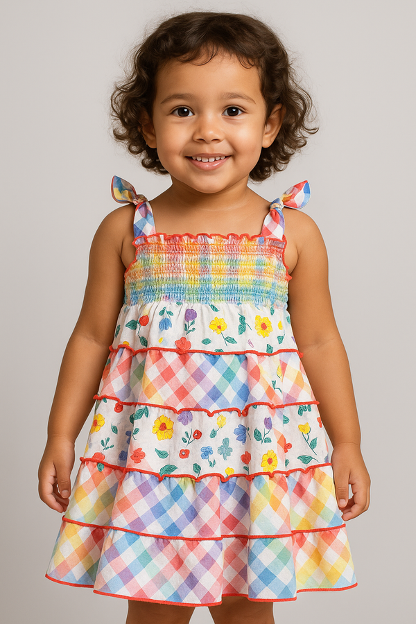 Rainbow Gingham Cotton Frock – Playful & Breezy Summer Dress