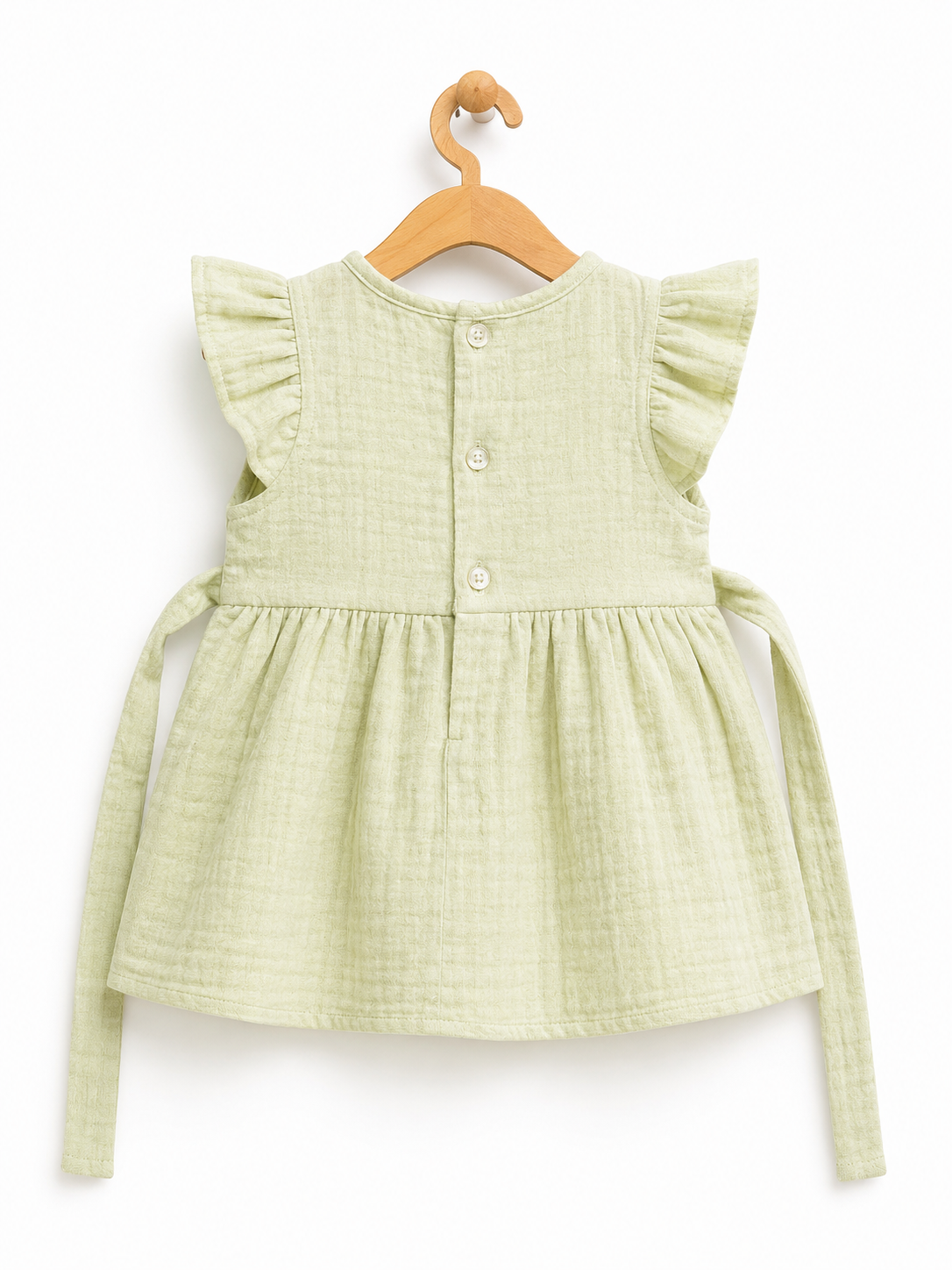 Sage Green Floral Muslin Frock for Baby Girls | Infant Dress 0-3 Years