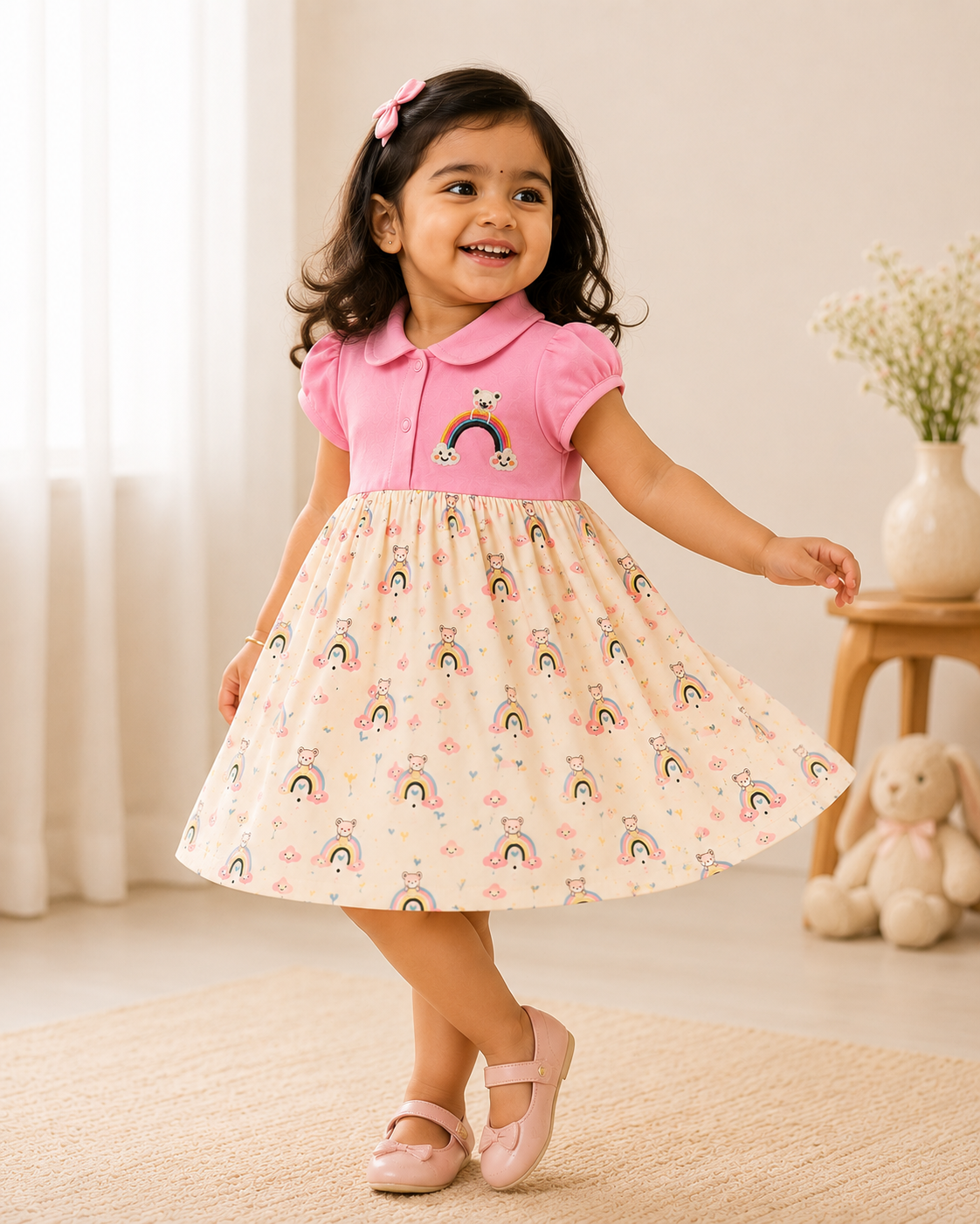 Pink Floral Hosiery Frock for Baby Girls | Infant Dress 0-3 Years