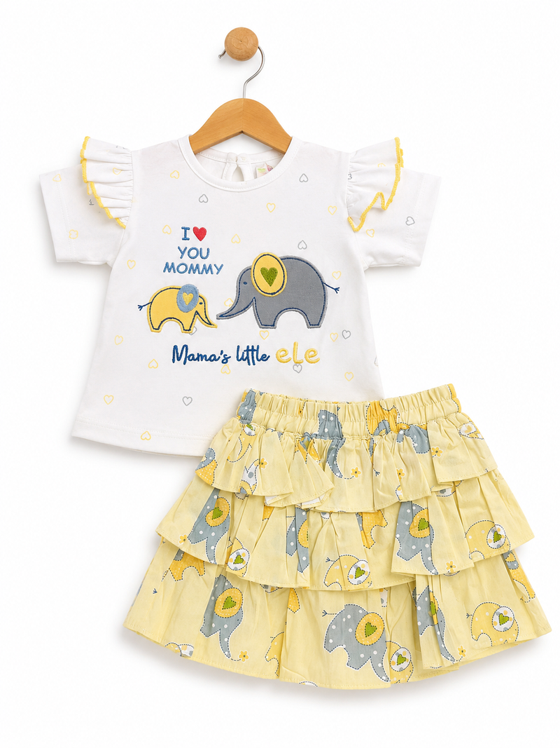 Baby Girls Elephant Print Top & Skirt Set | Cute Cotton Summer Outfit
