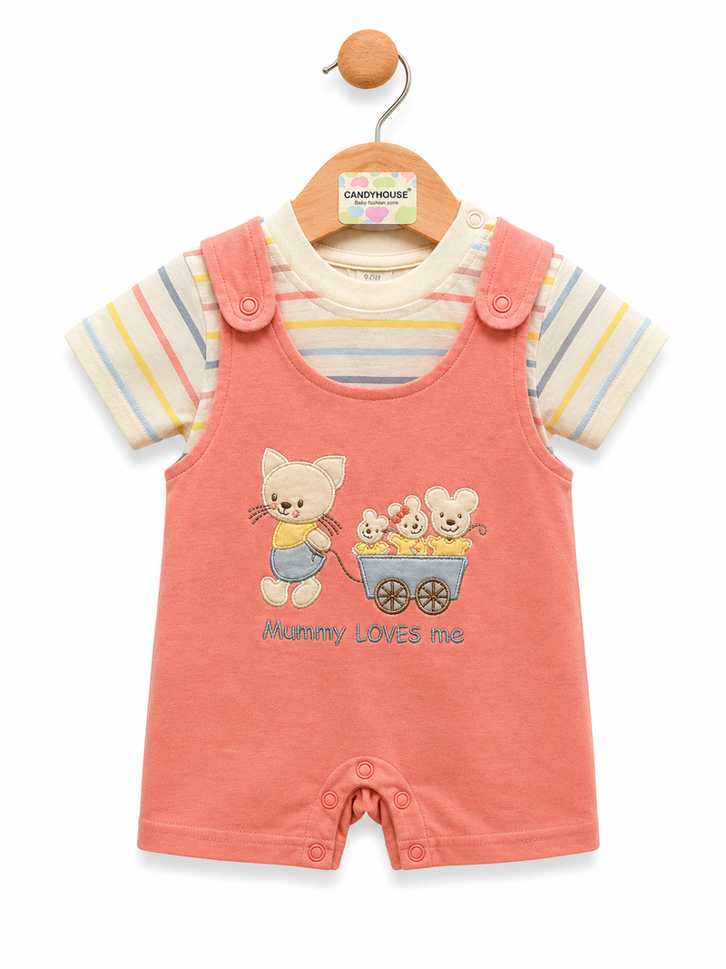 Unisex Baby Cotton Dungaree Set with Printed T-Shirt | Soft Newborn & Infant Outfit