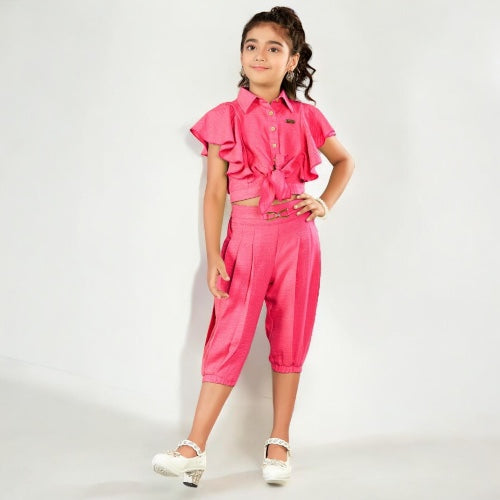 Stylish Pink Cotton Capri Set for Girls - ShoppingMood