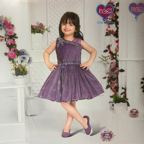 Girls' Elegant Purple Party Frock with Beaded Details - Imported Fabric - ShoppingMood