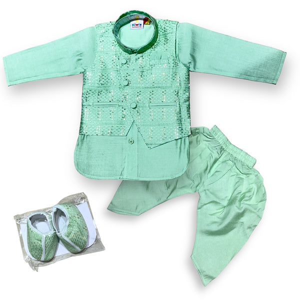 Elegant Ethnic Silk Set with Shoes for Baby Boys (3-6 Months)
