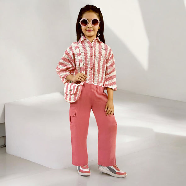 Trendy Striped Shirt and Cargo Pants Set for Girls