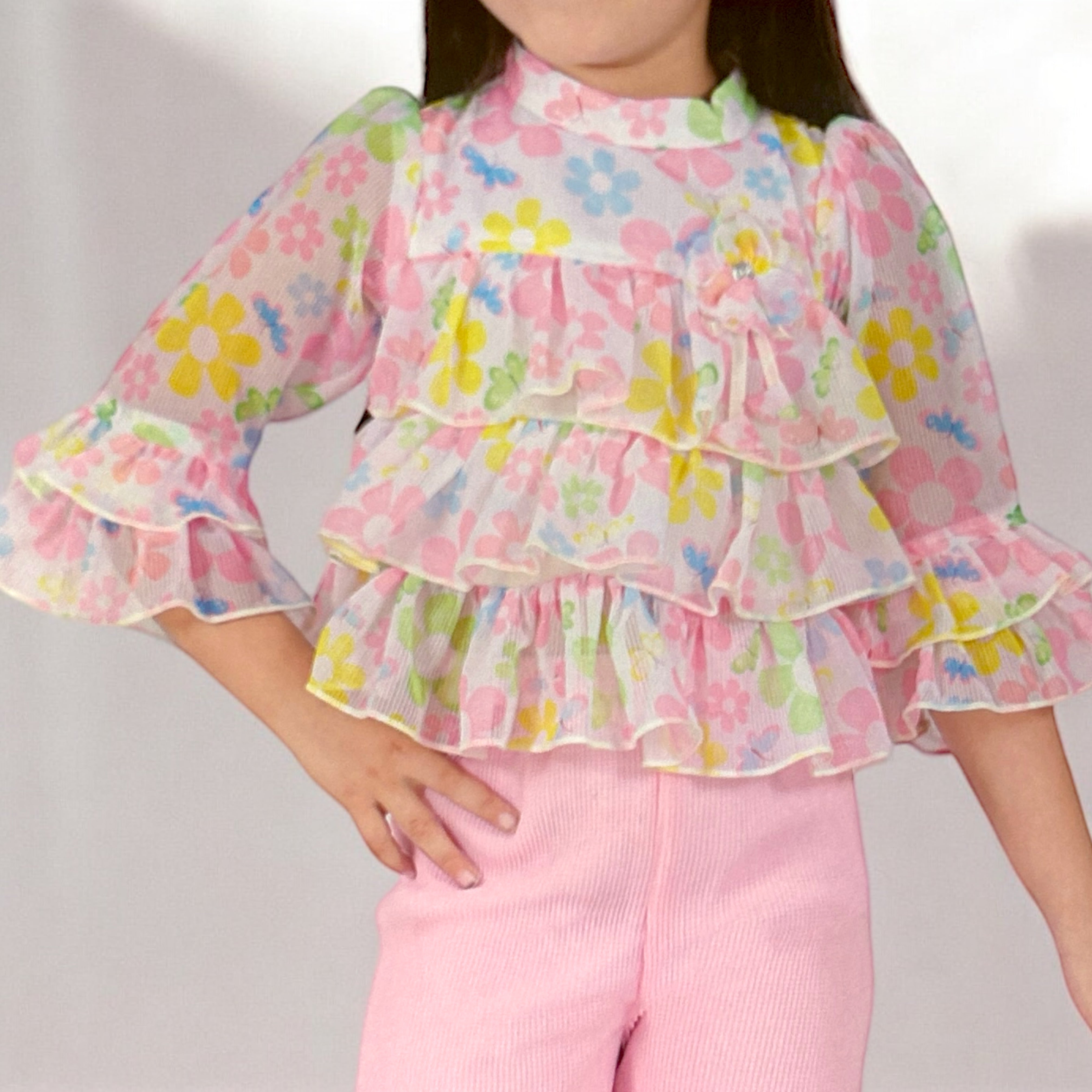 Floral Ruffle Top and Pleated Pants Set for Girls - ShoppingMood