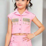 Girls Pink Cotton Capri Set with Handbag