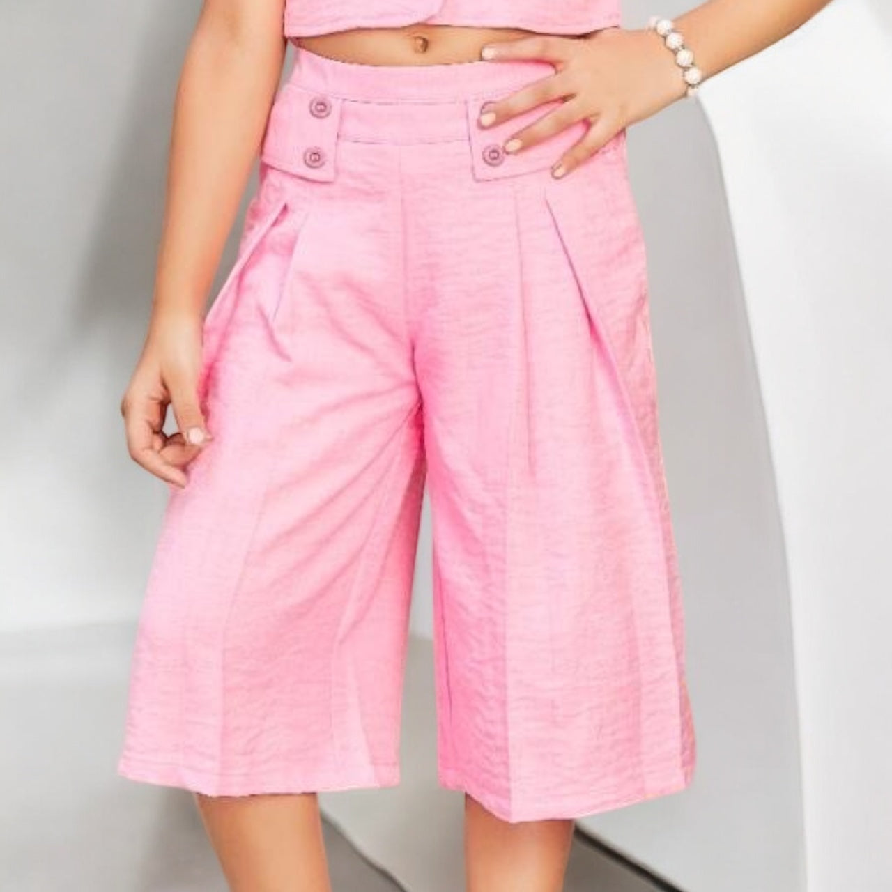 Girls Pink Cotton Capri Set with Handbag - ShoppingMood