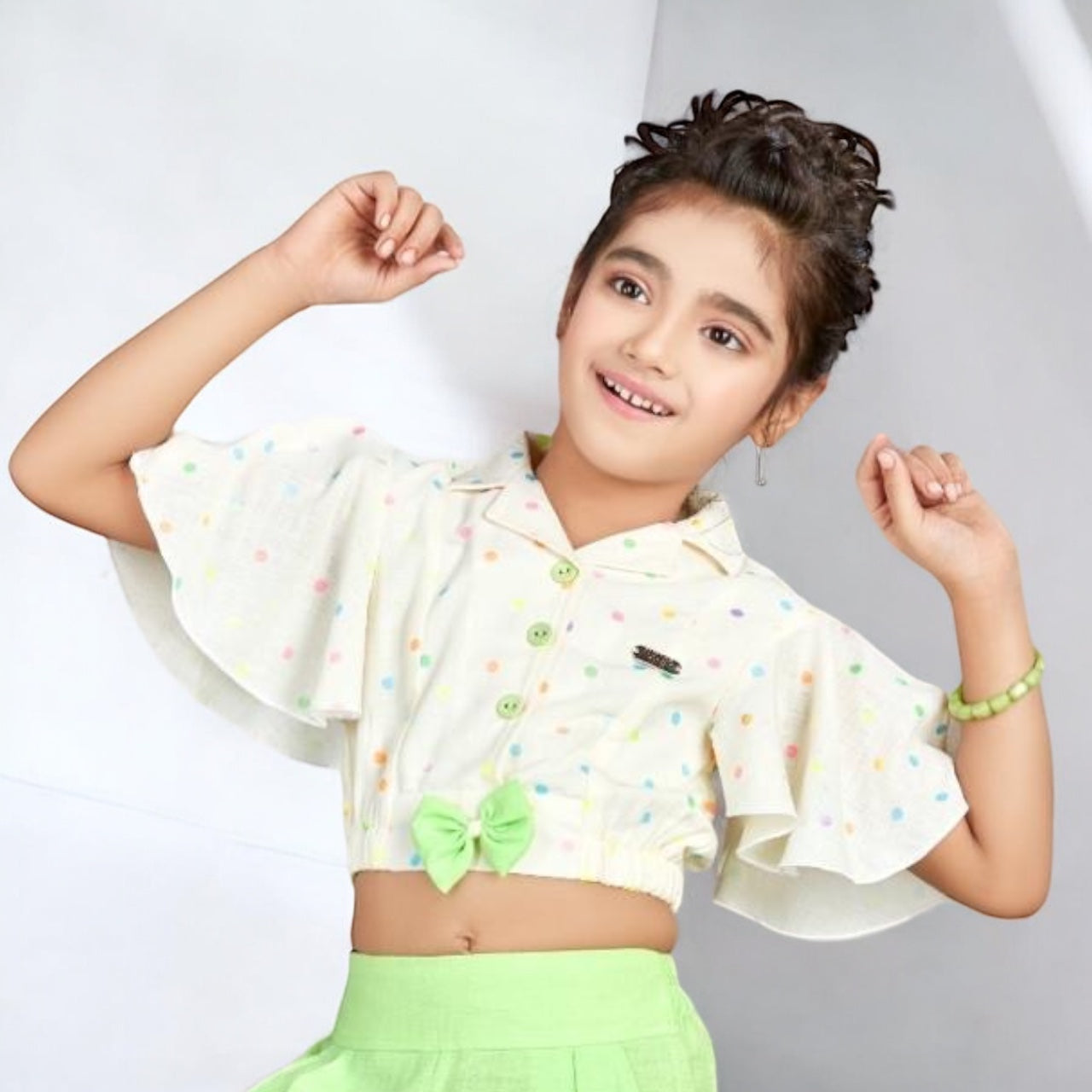 Girls Green Cotton Capri Set - ShoppingMood