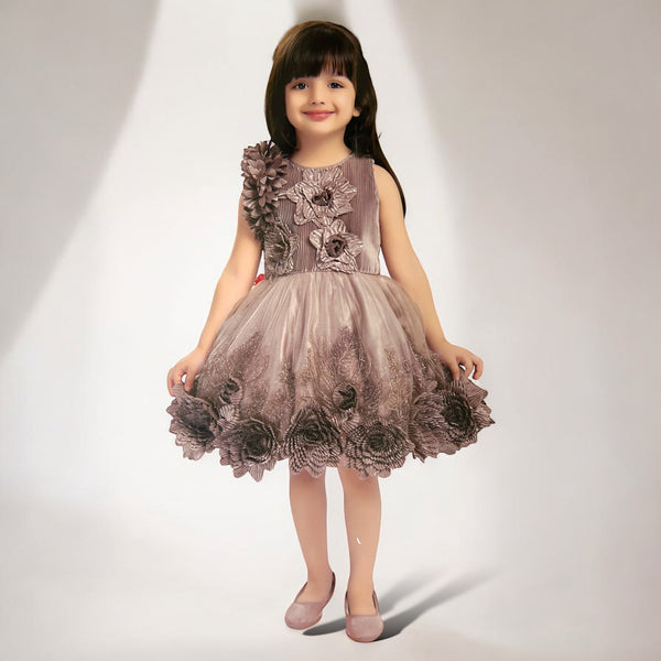 Girls' Luxurious Brown Floral Party Frock - Imported Fabric by Pari Girls Ethnic
