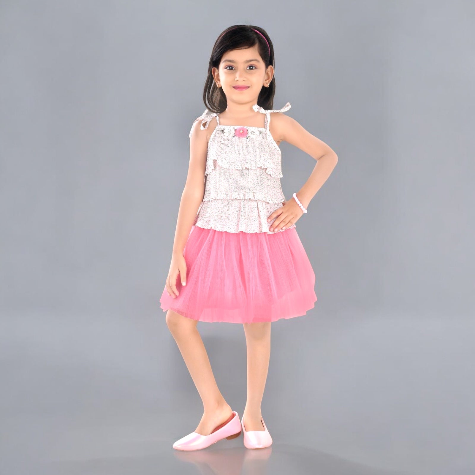 Charming Chiffon Top and Pink Net Skirt Set for Girls - ShoppingMood