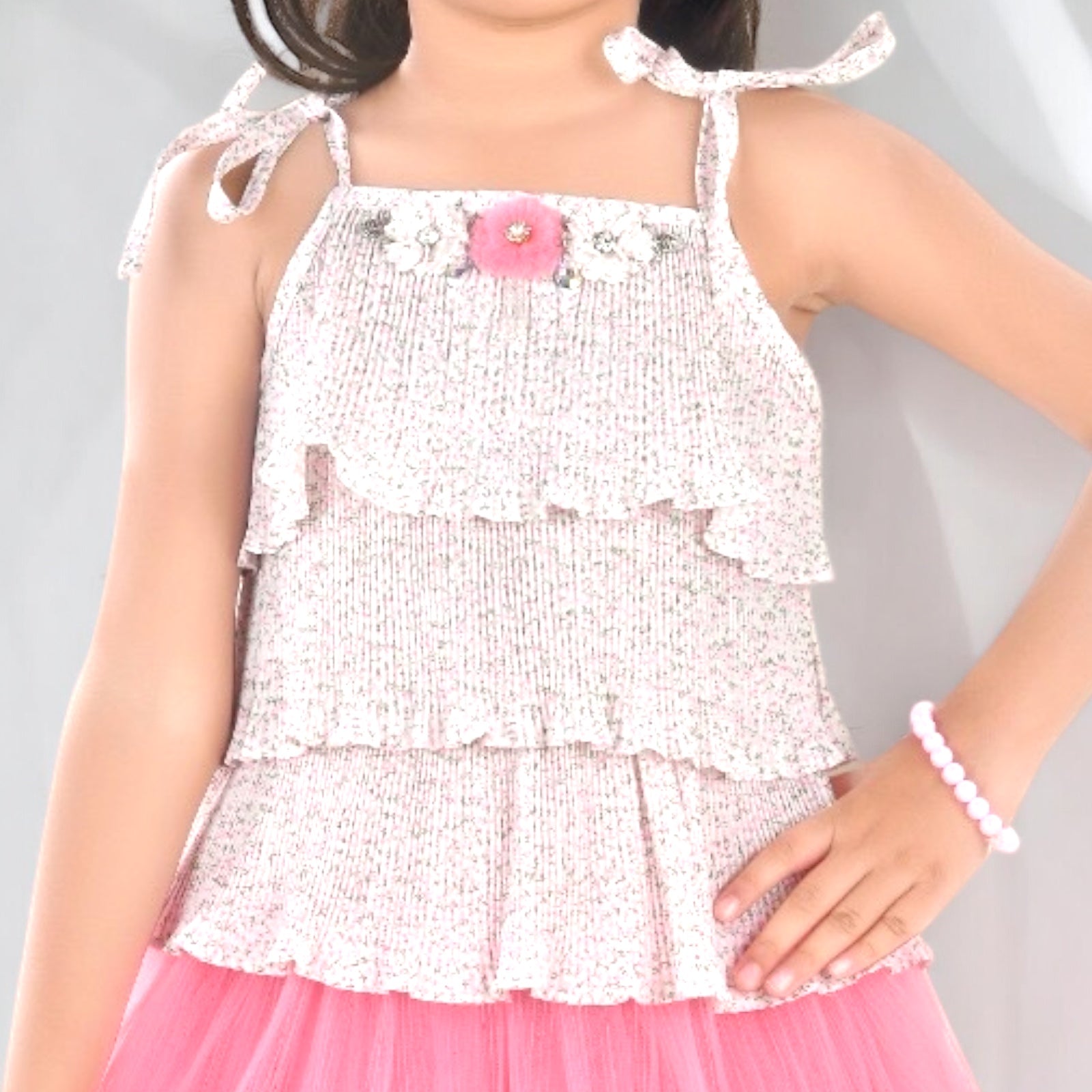 Charming Chiffon Top and Pink Net Skirt Set for Girls - ShoppingMood