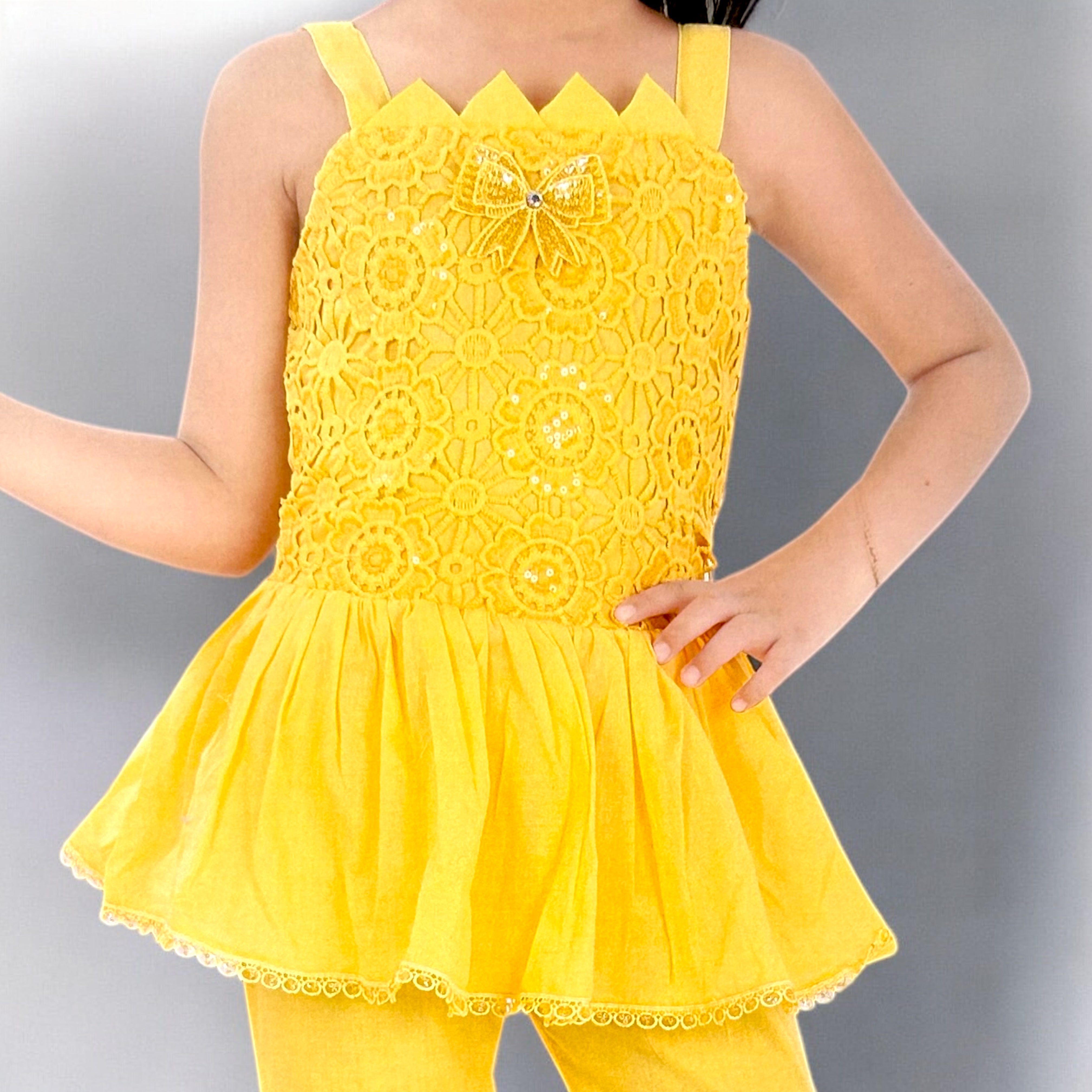 Bright Yellow Cotton Sahara for Girls - ShoppingMood