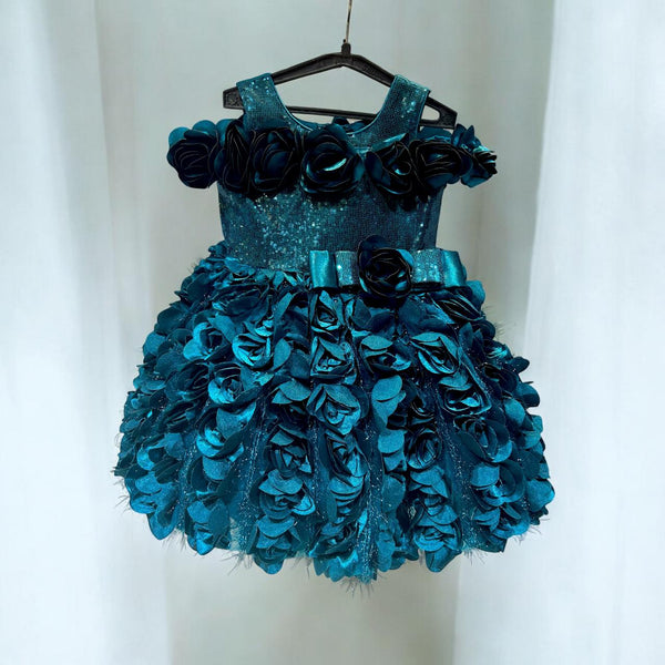 Sparkling Floral Party Dress for Kids - Blue