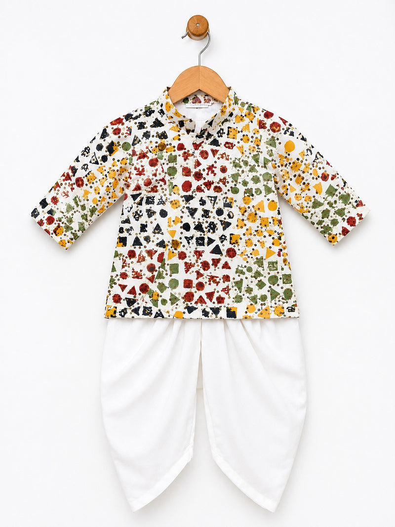 Baby Boys Cotton Printed Kurta with Dhoti Style Pajama Set | Traditional Ethnic Wear